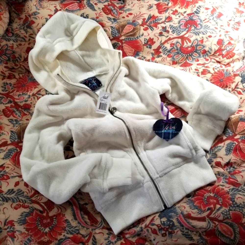 Fleece Plush Soft Zipper Hoodie Cozy Lounge Athleisure Cream White NWT XS